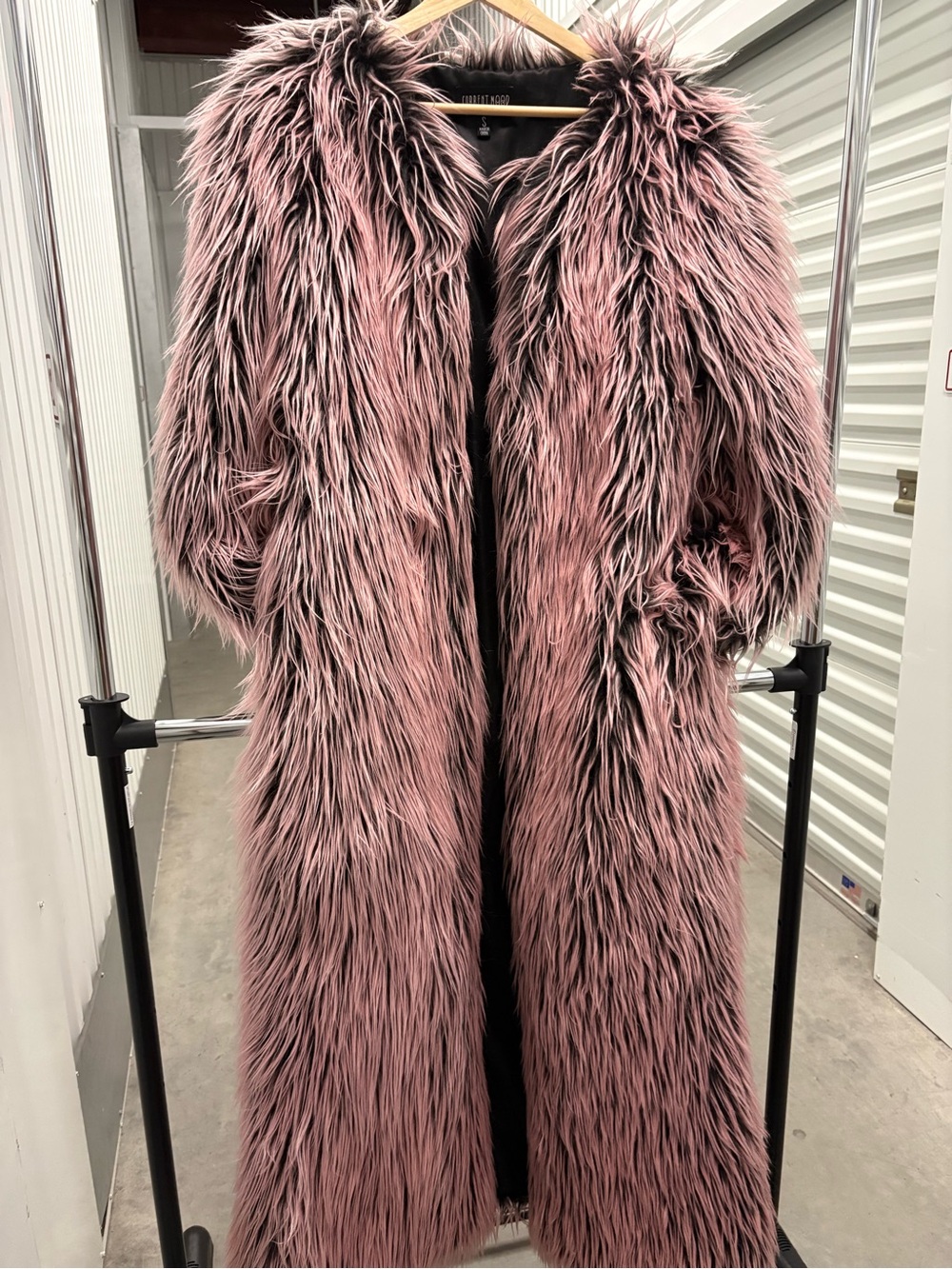 Current Mood Pink Black Shaggy Faux Fur Coat SMALL